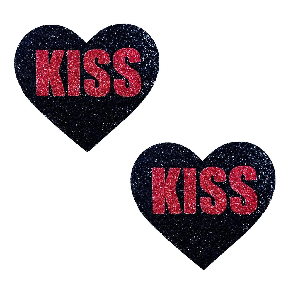 Neva Nude - Kiss Red & Black Valentine Glitter Heart Nipple Pasties - Multi